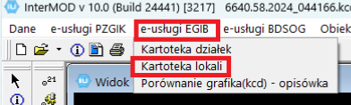 Widok menu głównego programu InterMOD: e-usługi EGiB oraz Kartoteka lokali