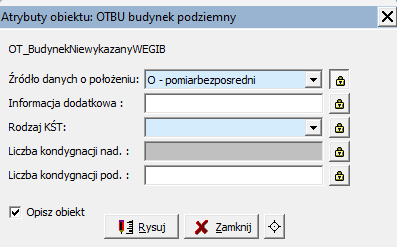 Widok okna: Atrybuty obiektu: OTBU budynek podziemny
