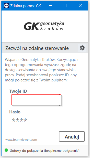 Okno zdalnej pomocy